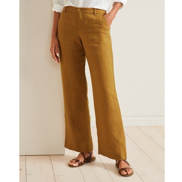 Garnet Hill Classic Linen Trousers in Sandalwood Size 2 - Picture 1 of 11
